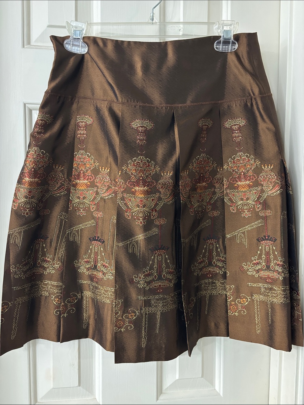 BCBGMaxAzria Brown Embroidered A-Line Skirt